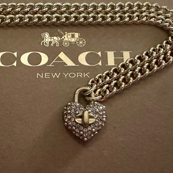 Coach Heart Pink Multi Turnlock Pavé Chain Link Necklace - Picture 7 of 16